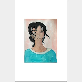 Girl black hair watercolour portrait Posters and Art